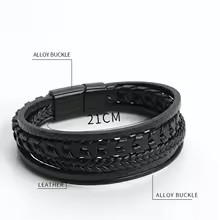 Men’s Braided Leather Bracelet Multilayer Rope Magnetic Clasp Punk Jewelry