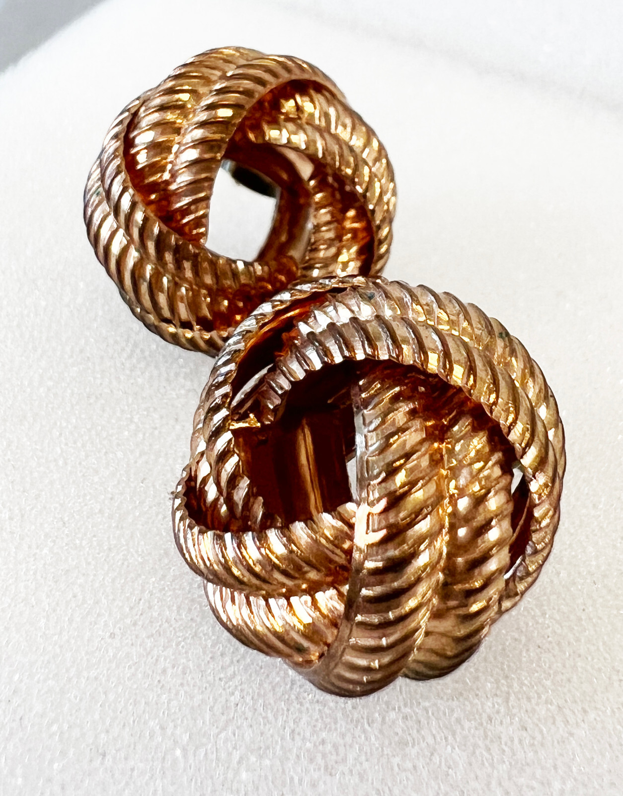 Vintage Copper Coiled Rope Stud Post Earrings 3/4″D 9.1g UNMARKED