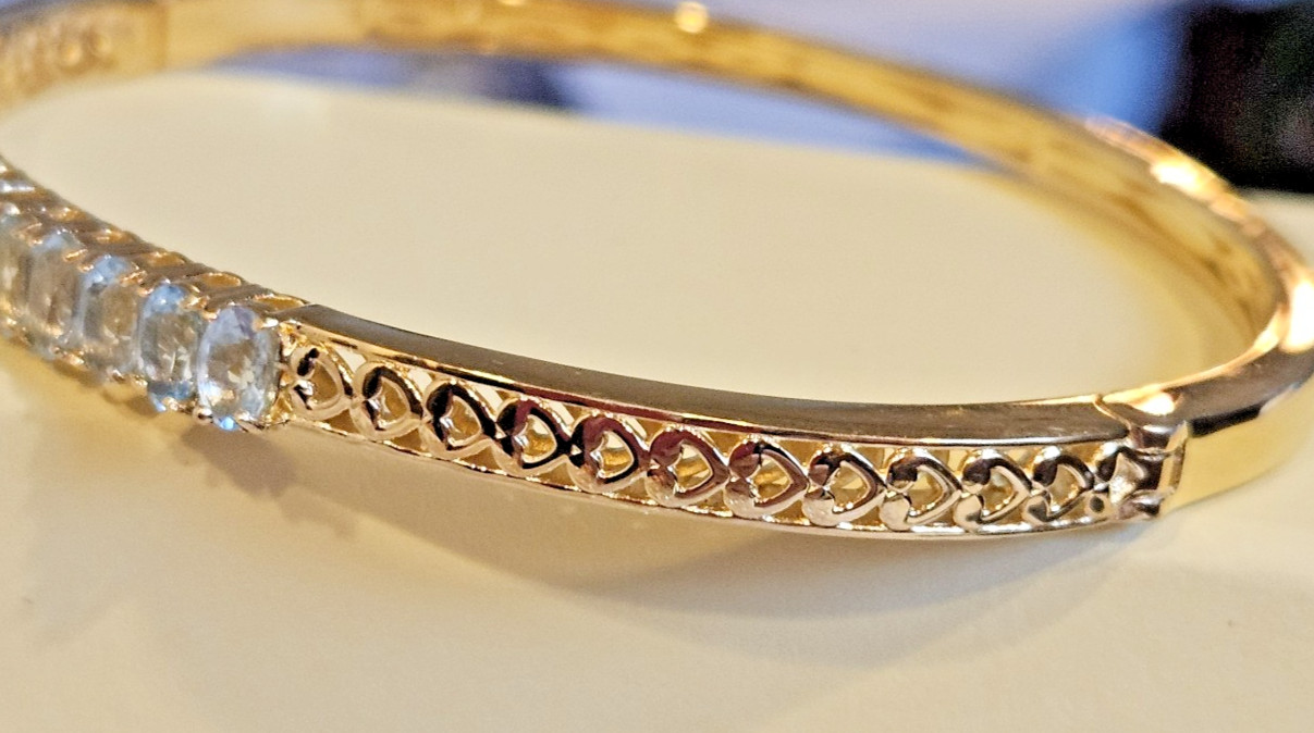 Paraiba Apatite Bangle Bracelet in 18K YG Plated (7.25 In)