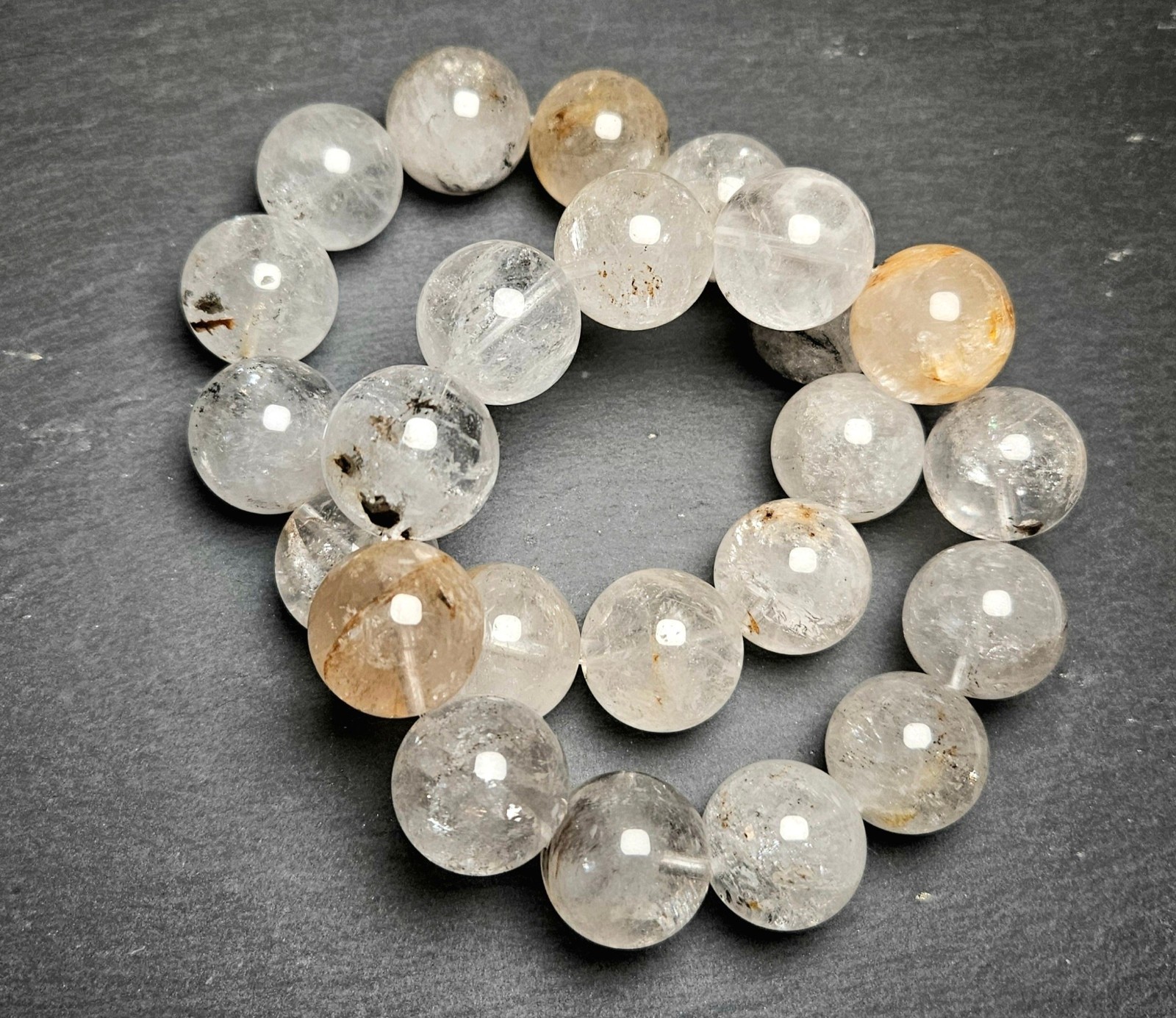 Herkimer Diamond Bead Bracelet 18mm – Natural Gemstone Jewelry