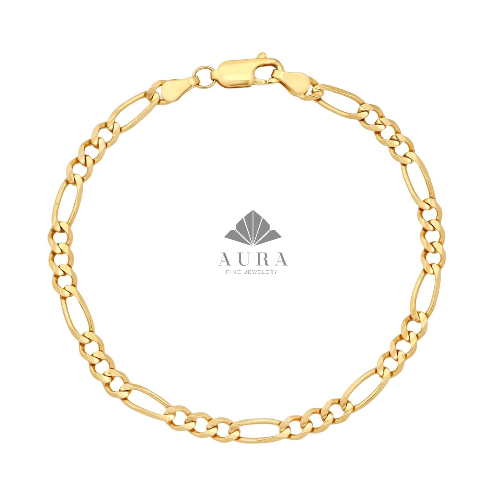 14K Gold Figaro Chain Bracelet, 2mm 3mm 4mm 5mm Thick Figaro Bracelet, Man Woman