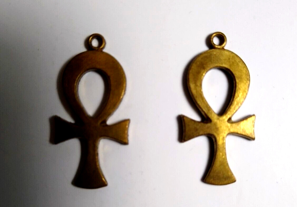 EGYPTIAN ANKH Pendant Charms Lot Of (2) Kim Co. Vintage Brass 1960’s Hippy Craze