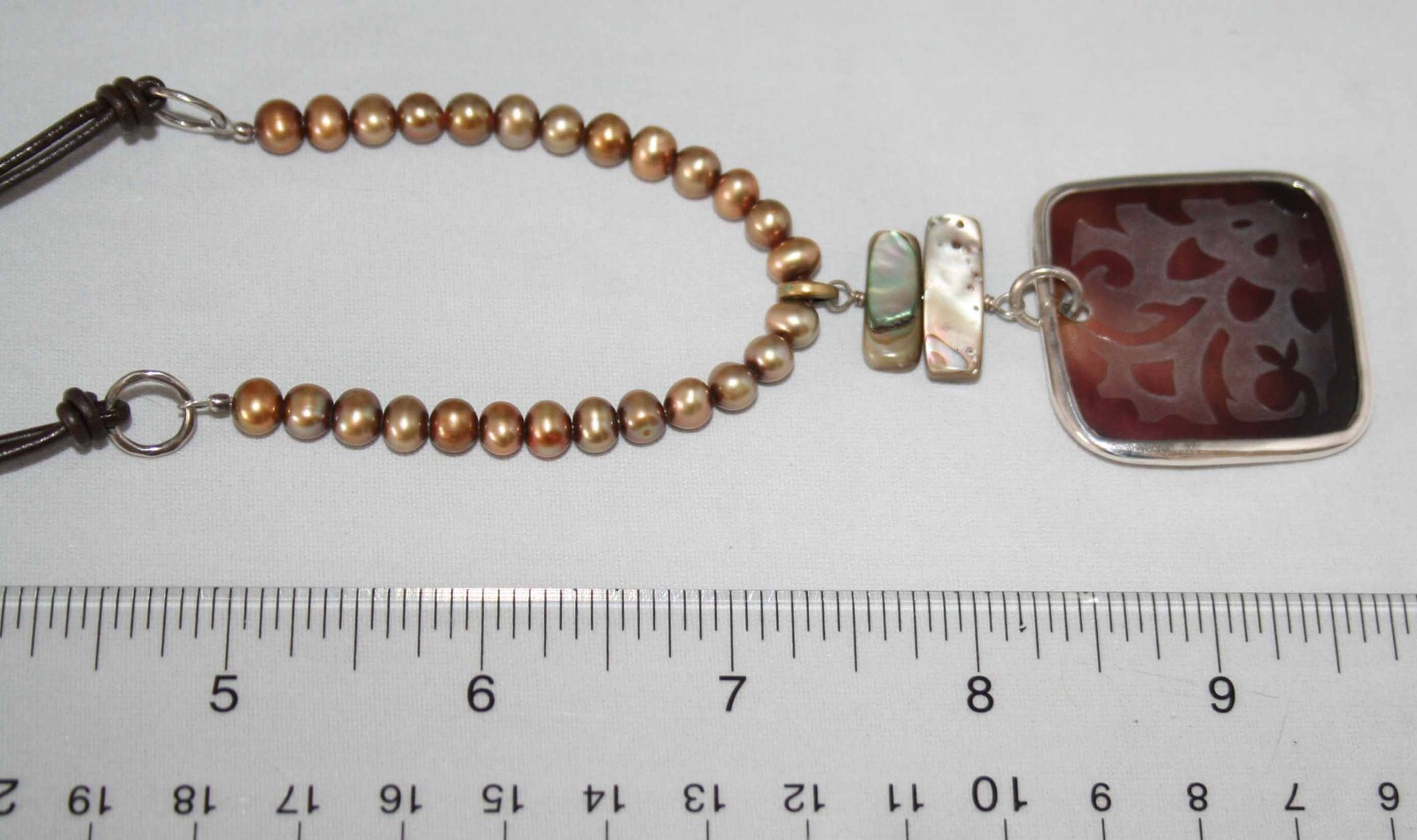 Silpada Silver Etched Black Pen Shell & Bronze Pearl Pendant Necklace N1803
