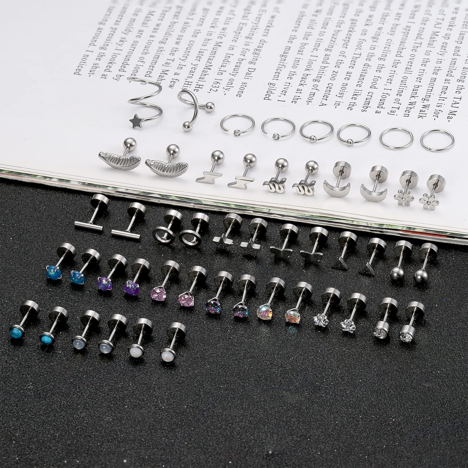 Dochais 25 Pairs Hypoallergenic Flat Back Stud Earrings Set for Women, Silver