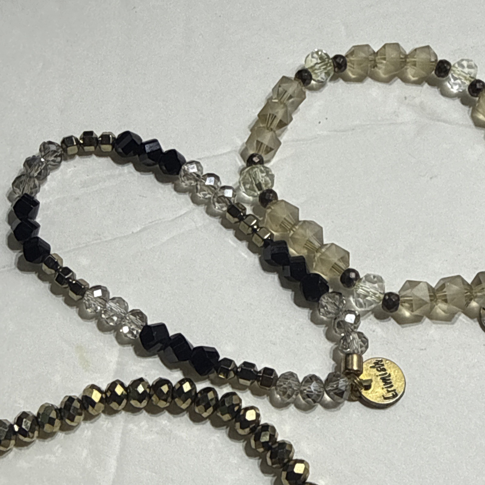 Erimish Beaded Stretch Bracelet Set Lot of 5 Black White Gray Gold Sage Stack