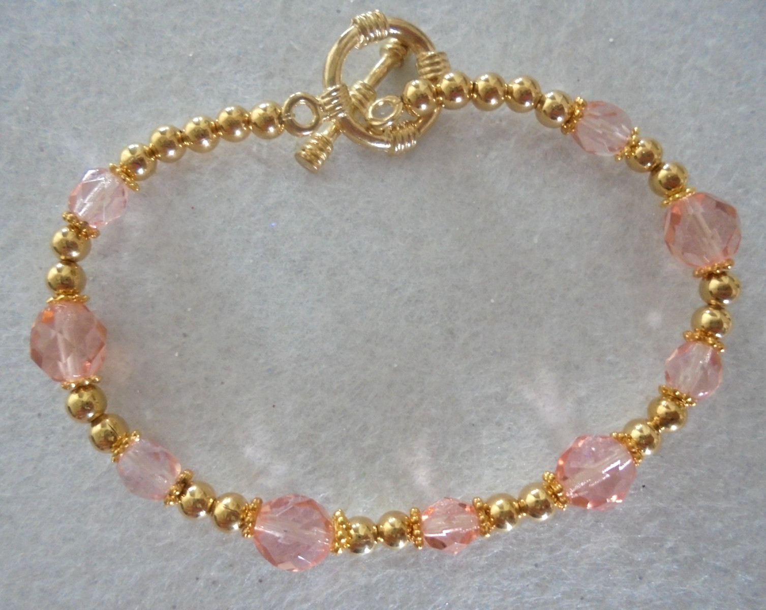 Bracelet made with Gold Plated beads Czech Crystals and Gold Plated Toggle