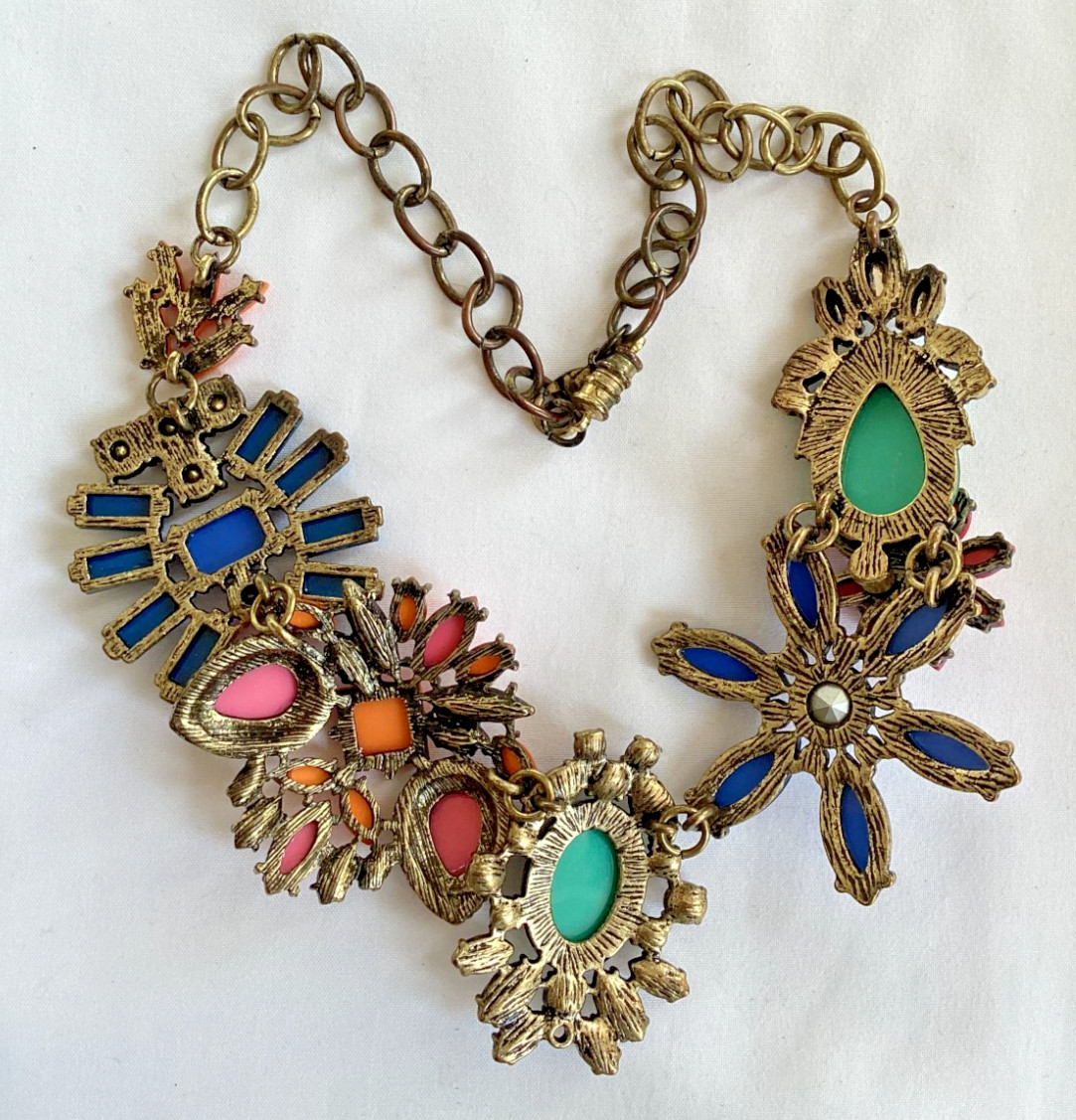 Spring Street Multicolor Rhinestone and Antiqued Brass Statement Necklace
