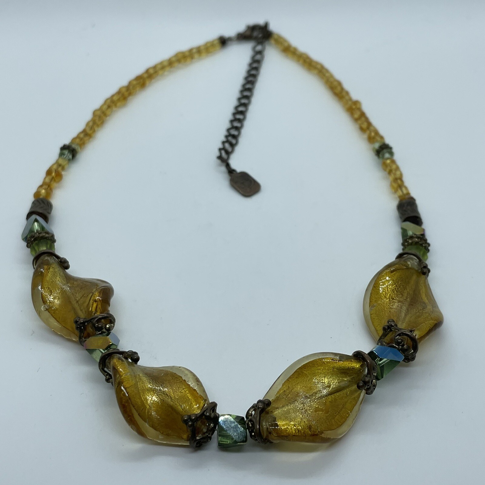 You And I Amber Colored Glass Bead And AB Aurora Borealis Necklace