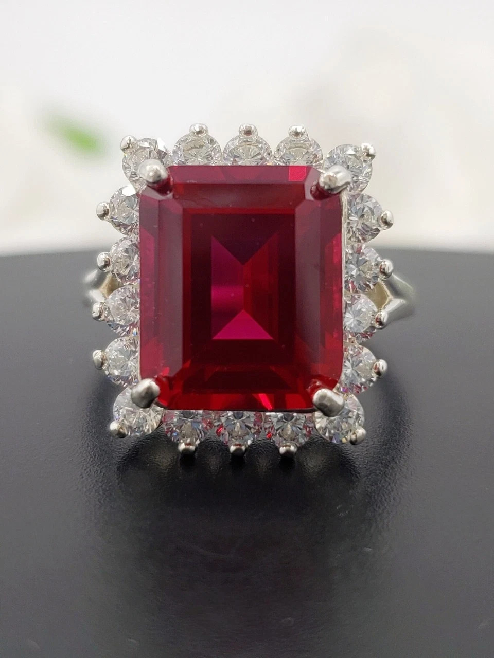 6.80Ct Emerald Cut Natural Ruby Diamond Engagement Ring 14K White Gold Plated
