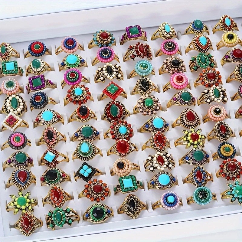 Wholesale 15/30Pcs Ring Mixed Bulk Finger Ring Gemstone Crystal Jewelry Lot Boho