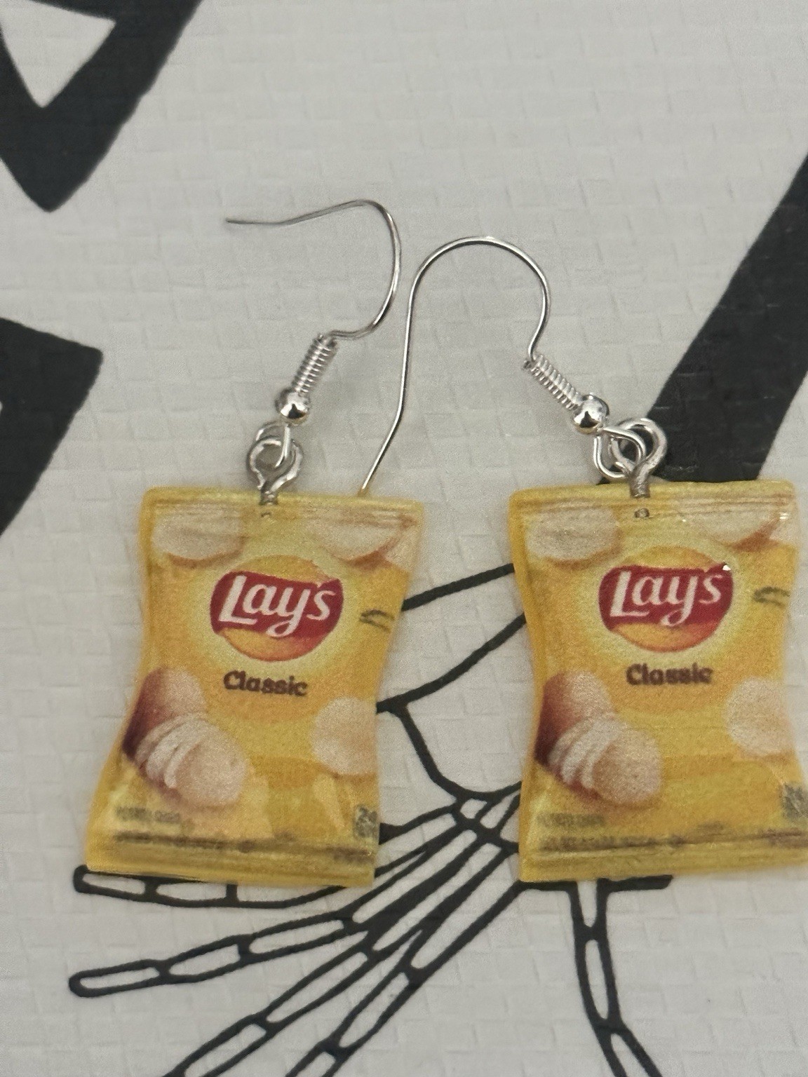 Lay’s Classic Crisps Packet Dangle Earrings Funny Snack Food Jewellery