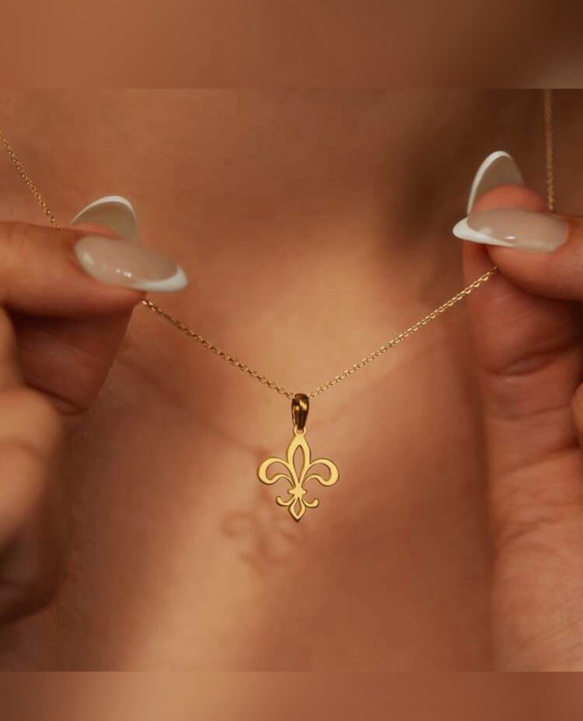 Fleur de Lis Pendant Necklace Gold Tone Stainless Steel