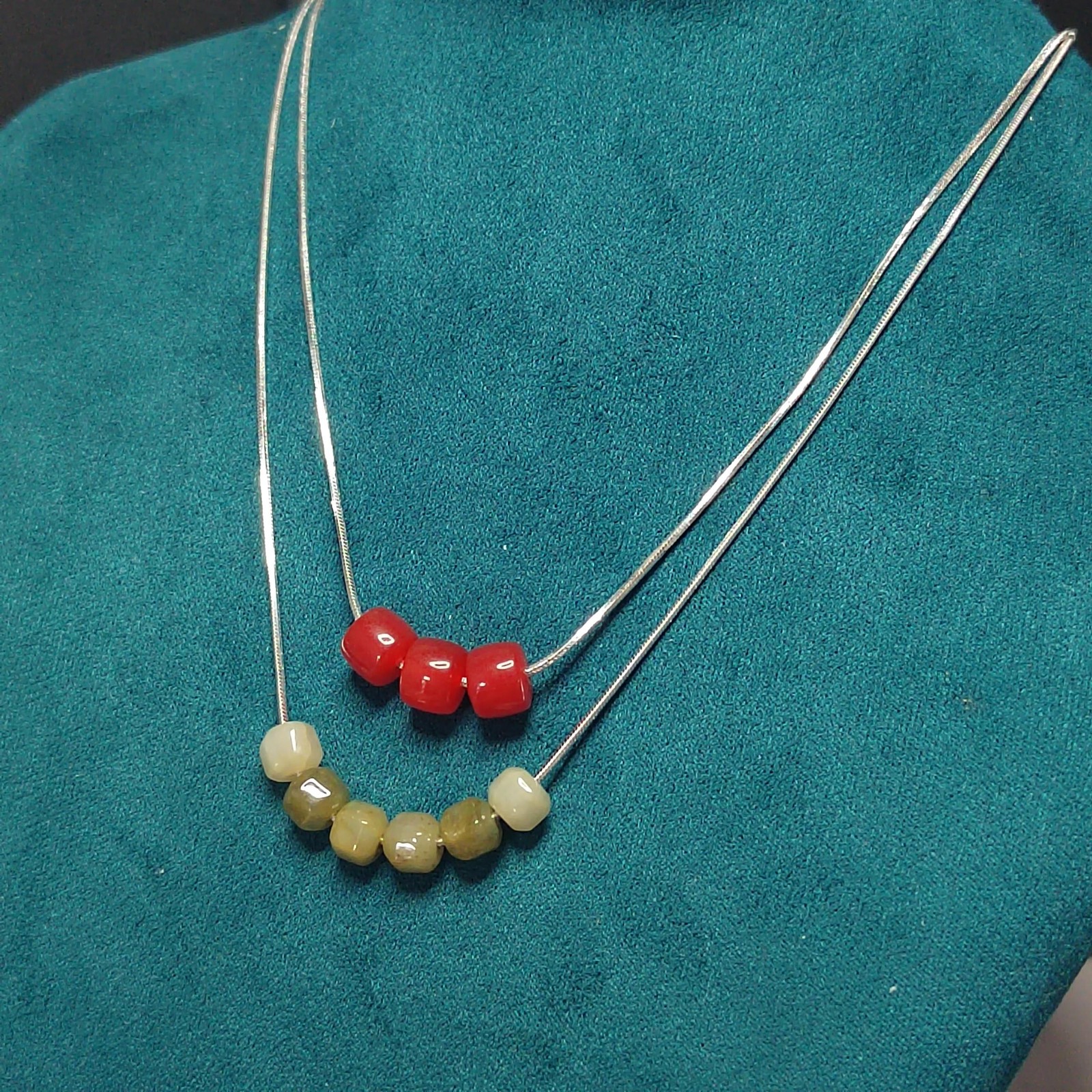 2pcs Double Layer Necklace & China Nanhong Agate & Burmese Jadeite Beads SL333