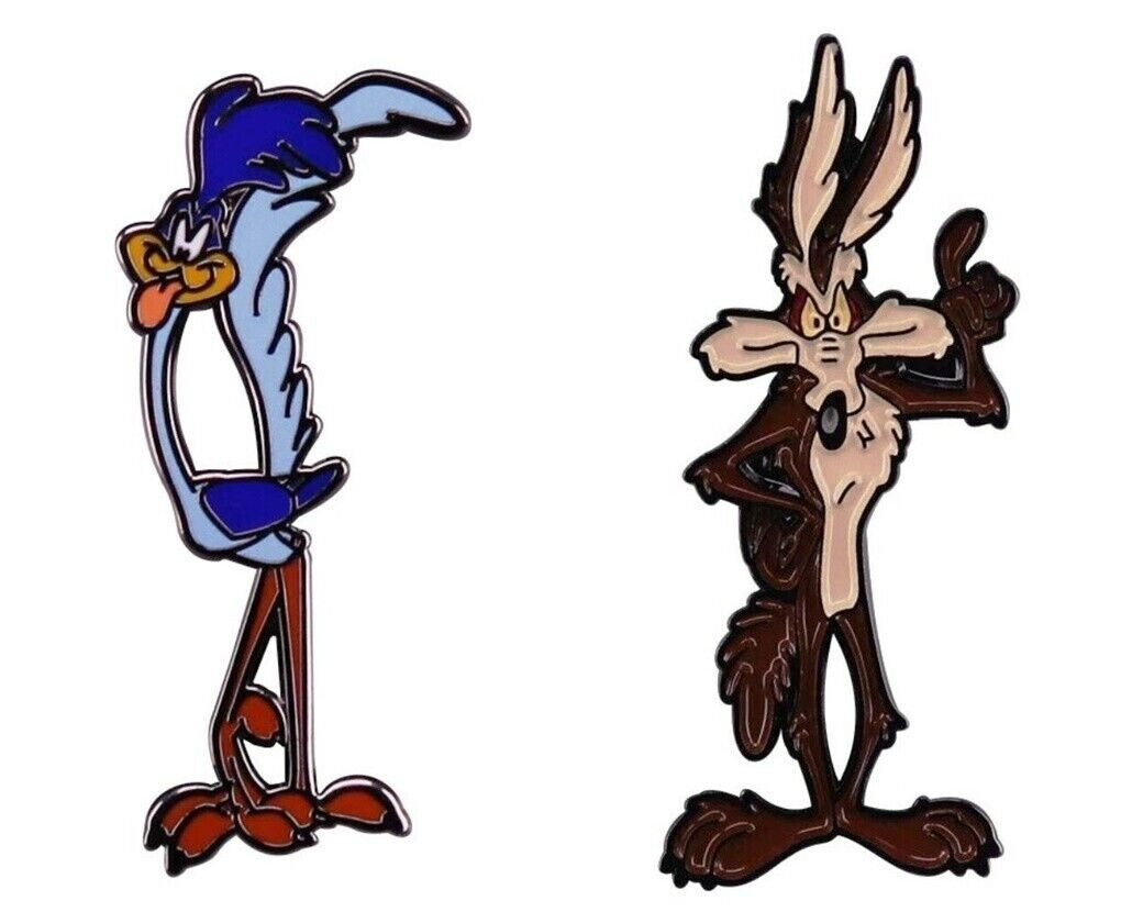 Wile E Coyote & Road Runner Cartoon Character 1.25 Inches Enamel Metal Pin Set