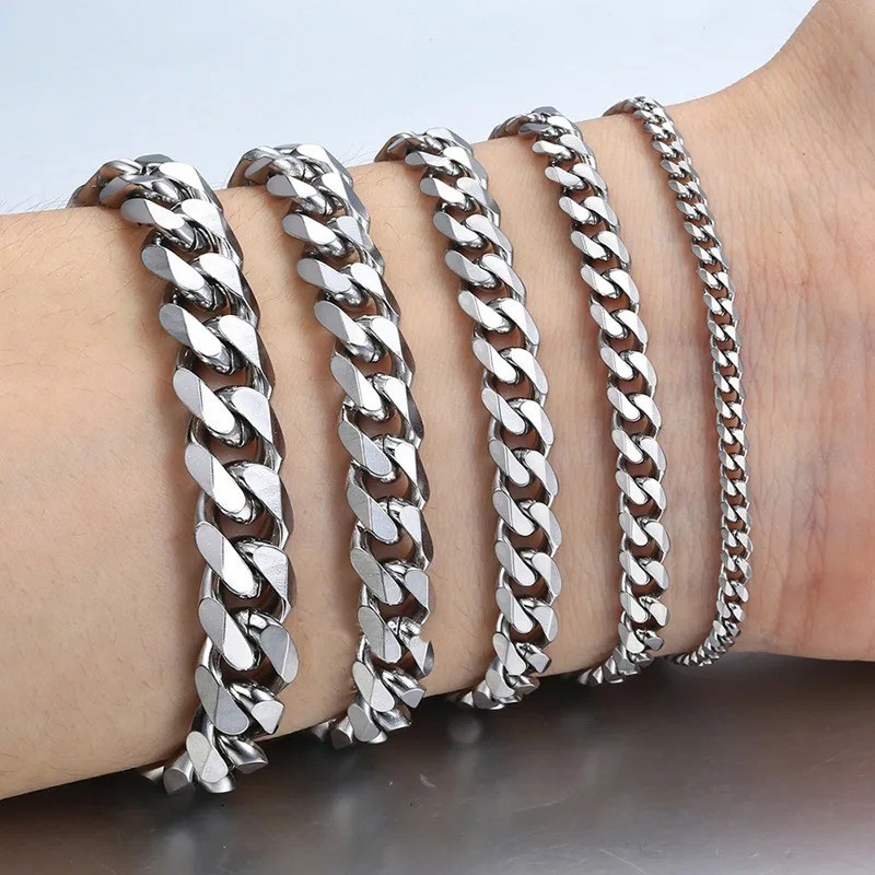 Stainless Steel Cuban Link Chain Bracelet 3/5/7/9mm Men Women Jewelry