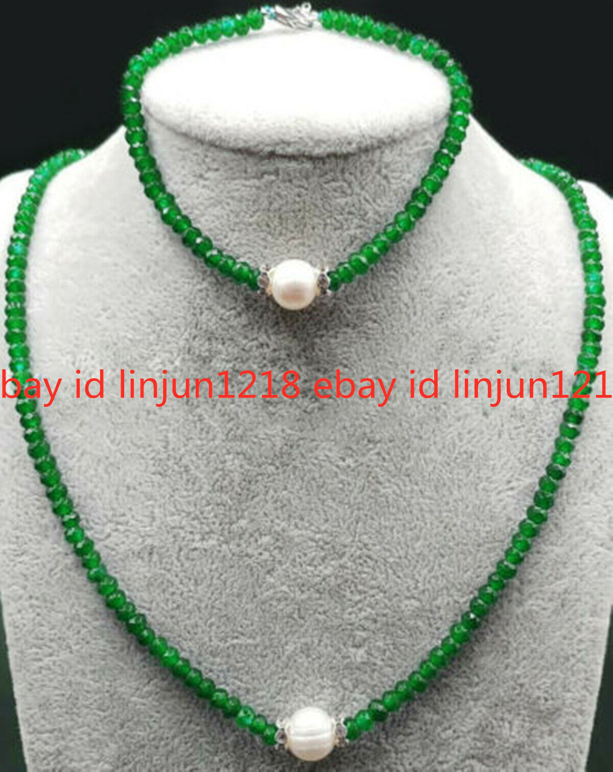 2x4mm Faceted Gemstone Rondelle Beads & 8-9mm White Pearl Necklace Bracelet Set