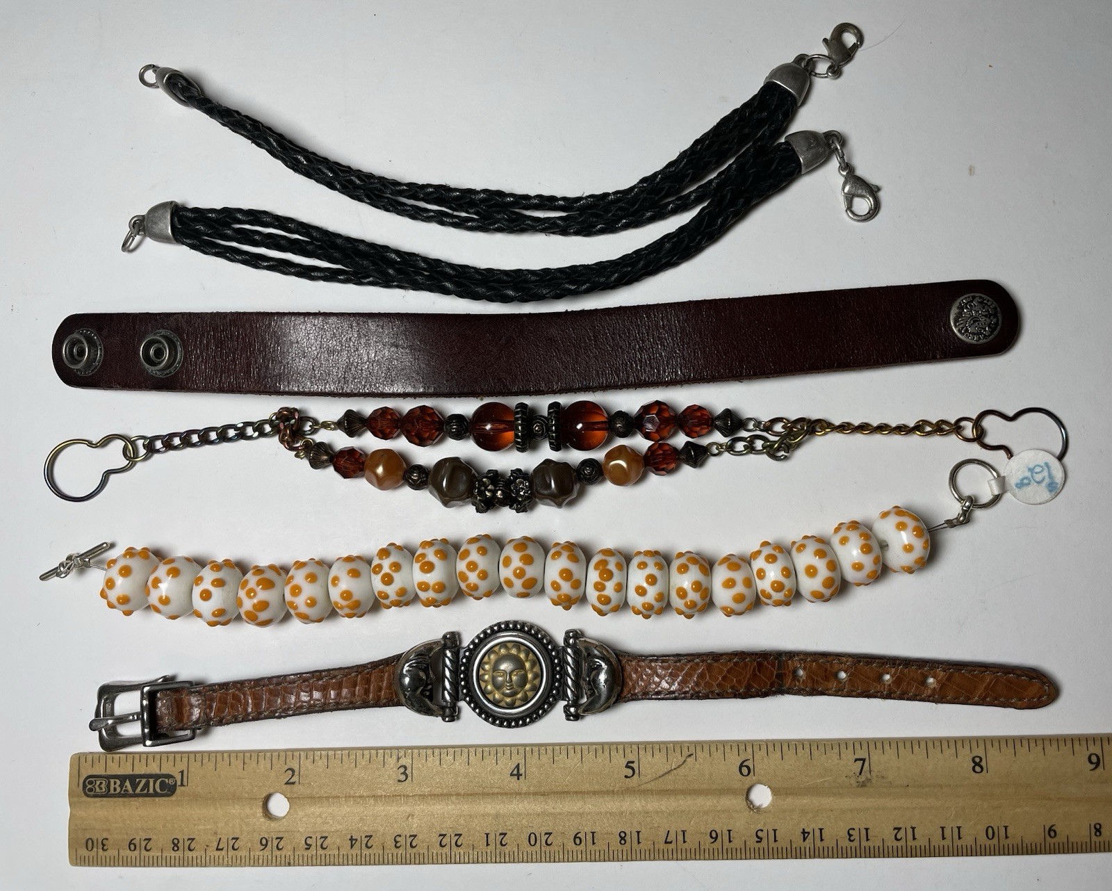 Mixed Bracelet Lot Jewelry – Leather, Ceramic Beads, Braided Rope Set of 6