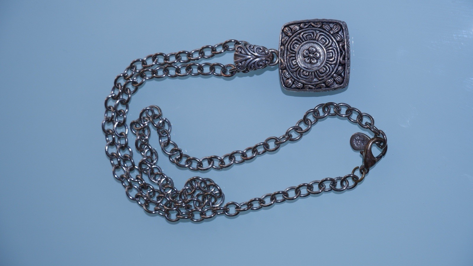 Barse Thailand Red Garnet Cabochon Pendant Silver Filigree Necklace