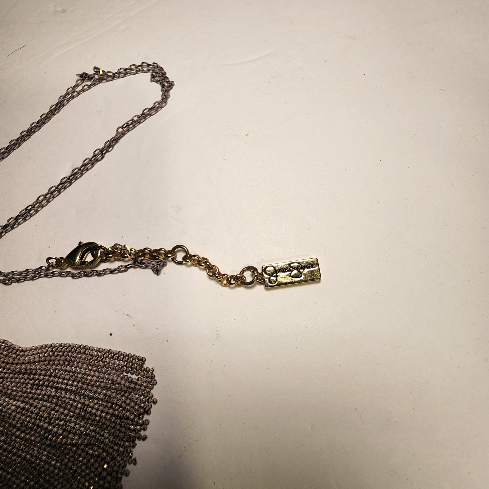Jessica Simpson Tassel Statement Dangle Silver Necklace Adjustable 50 strands
