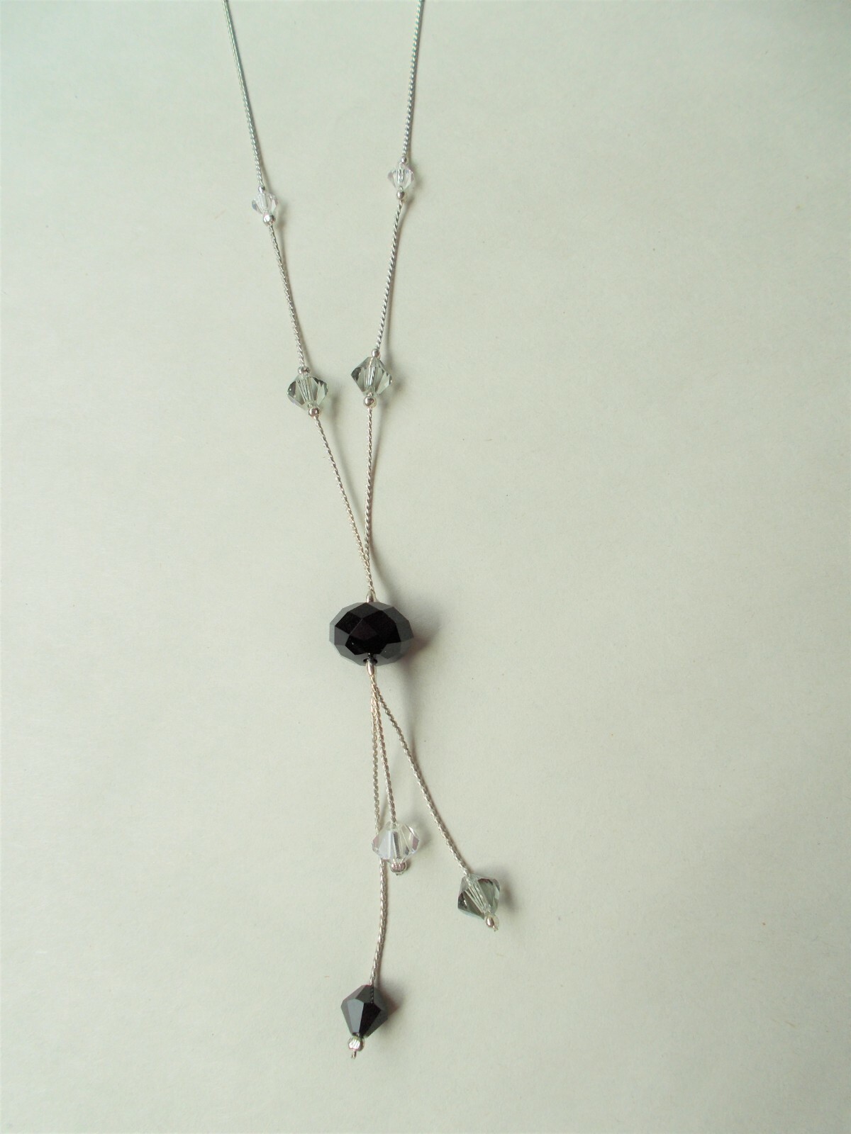 Delicate Black, Gray and Crystal Necklace silver toned necklace