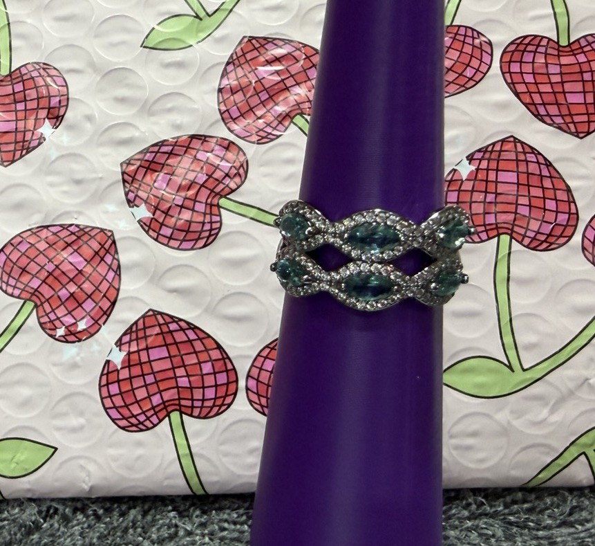 Bomb Party Lab Paraiba Tourmaline Hematite Sz 8 “Glow Up Ring” RG12588