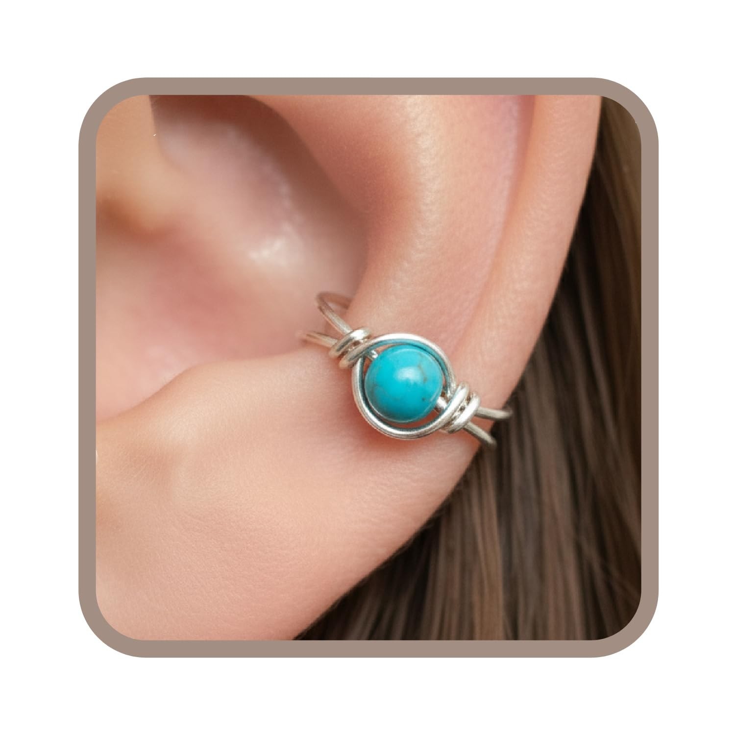 Turquoise Clip On Ear Cuff, 22k Gold or Fine Silver Non Piercing Dainty Huggie G