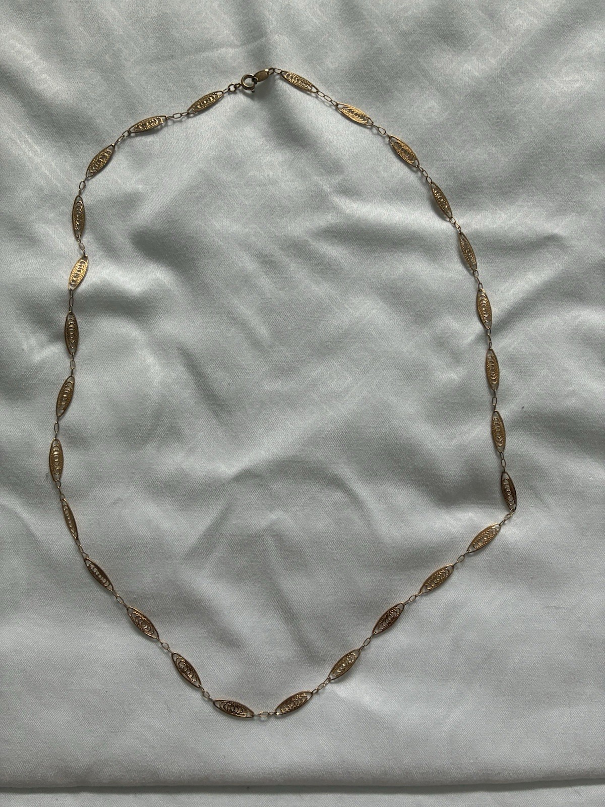 Gold Tone Marquise Link Chain Necklace with Spring Ring Clasp, No Stone