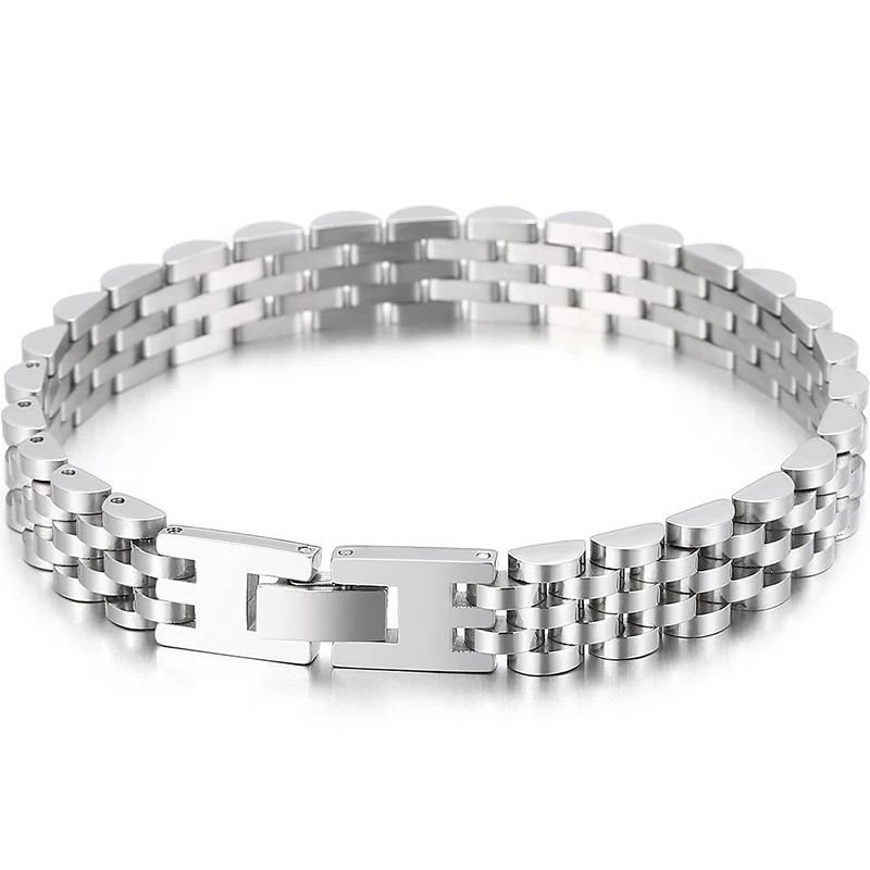 10MM Watchband Style Men’S Bracelets for Women Man Ladies Gold Color Stainless S