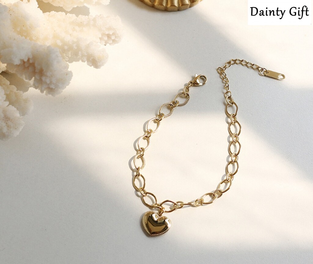 Women Girl Titanium Stainless Steel Non Fade Gold Heart Hand Bracelet 6.5-8.5″