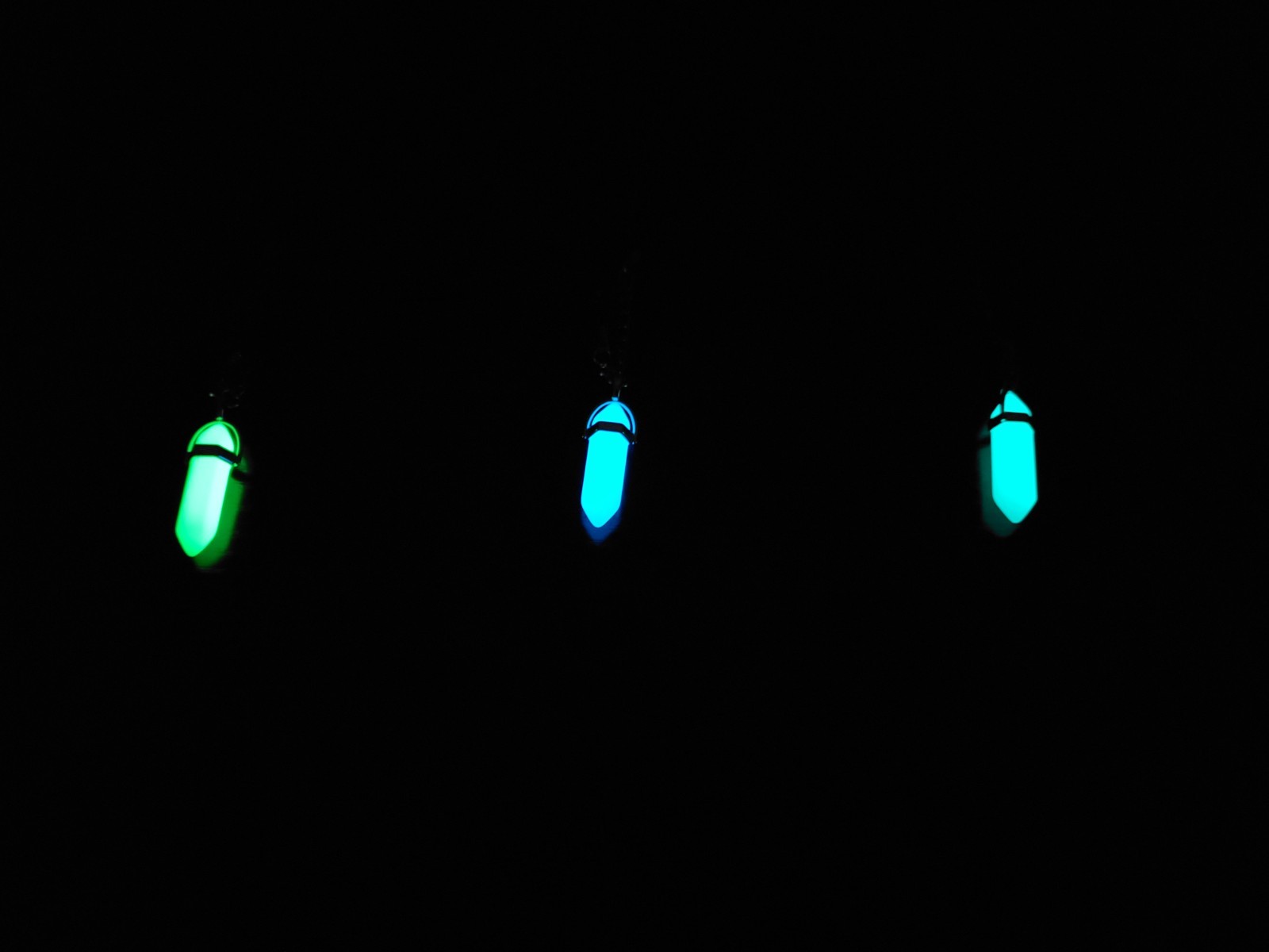 Three Glow In The Dark Hexagon Pendant Necklaces (3 Different Glow Colors)