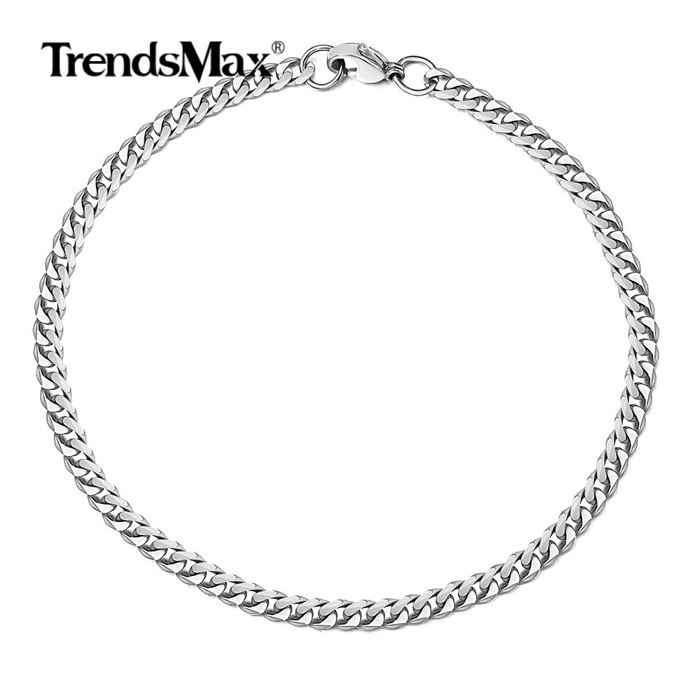 3-11mm 9″ Silver 316L Stainless Steel Curb Cuban Chain Bracelet for 8-8.5″ Wrist