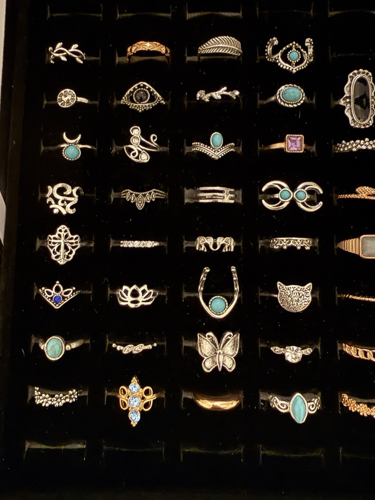 69 PC Boho Style Ring Set With Black Velvet Case
