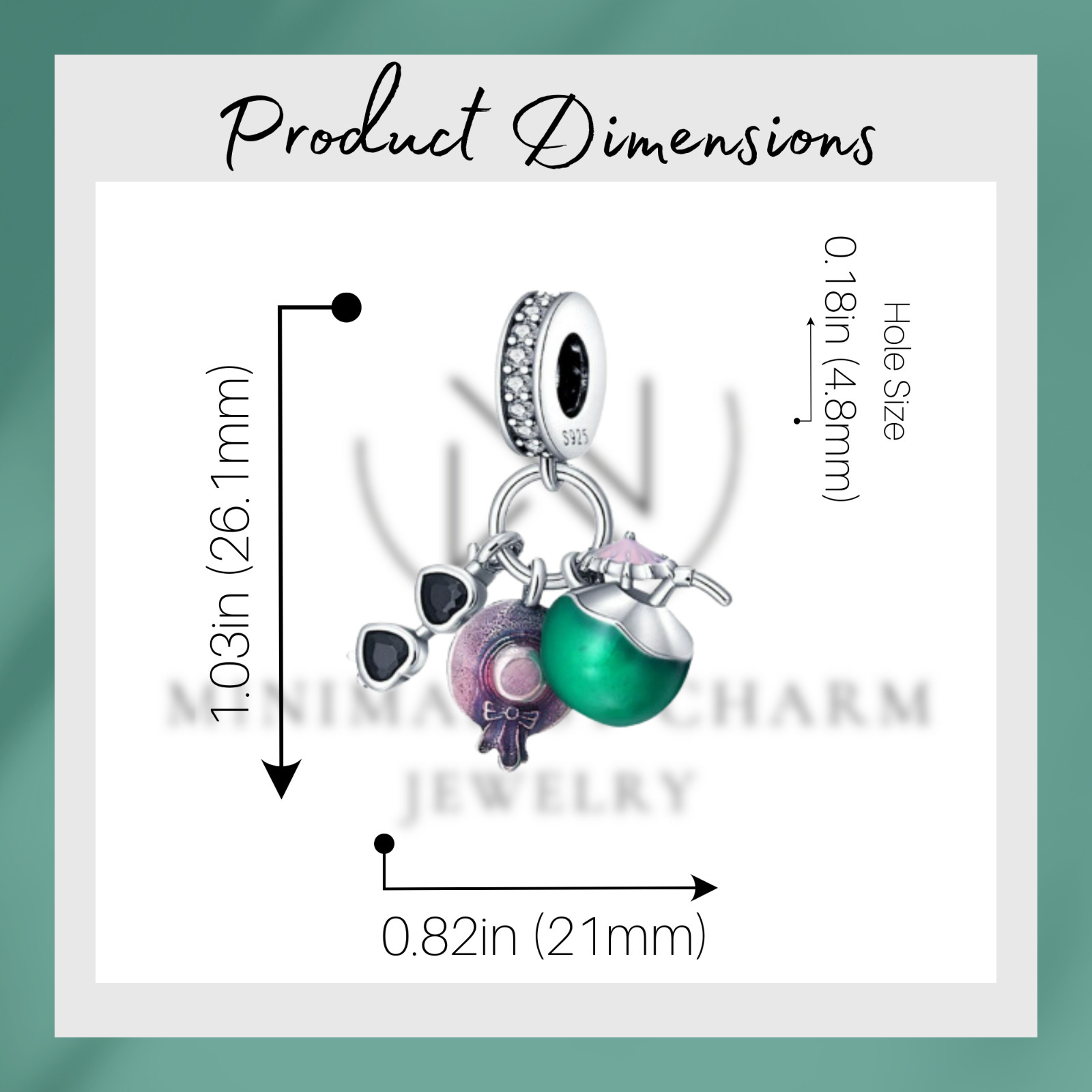 Cocktail, Sunglasses And Hat Charm, Silver Charm, Women Gift Charm