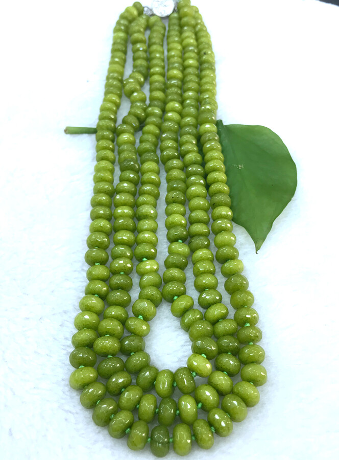 5x8mm NATURAL Green Peridot FACETED BEADS NECKLACE 3 Row 18-20”