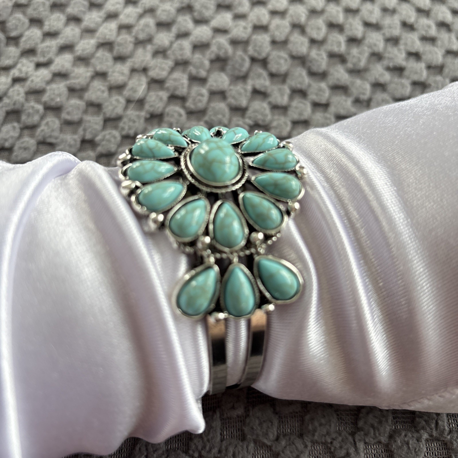 Turquoise Cuff Bracelet Western Boho Silvertone Jewelry Boho