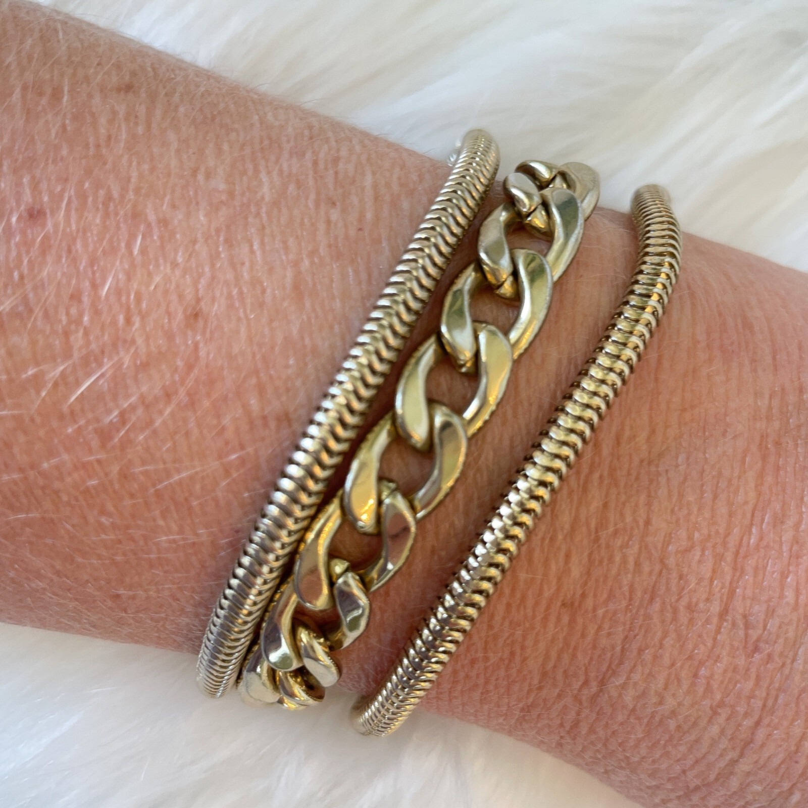 Bold Gold Tone Curb Link Snake Chain Bracelet
