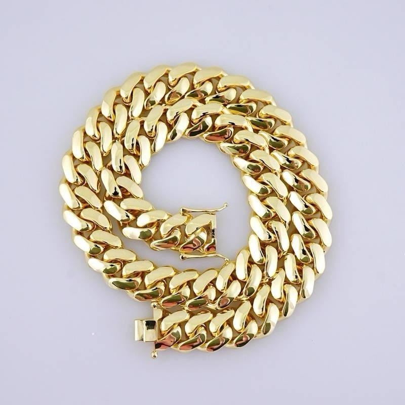 Gold Tone Metal Cuban Link Chain Necklace Box Clasp Nickel-Free Hip Hop