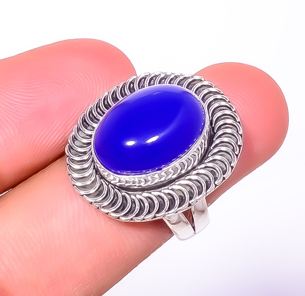 Blue Onyx Gemstone 925 Silver Plated Jewelry Ring s.8 TR7787-430