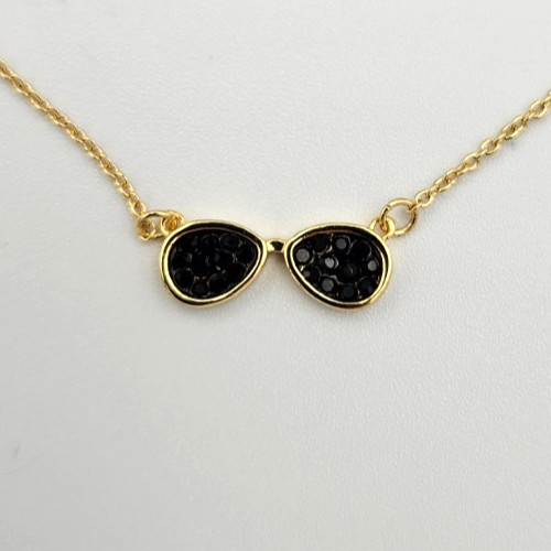 Ariella Sunglasses Pendant Necklace Gold Tone Black Crystals 16.5″+3″