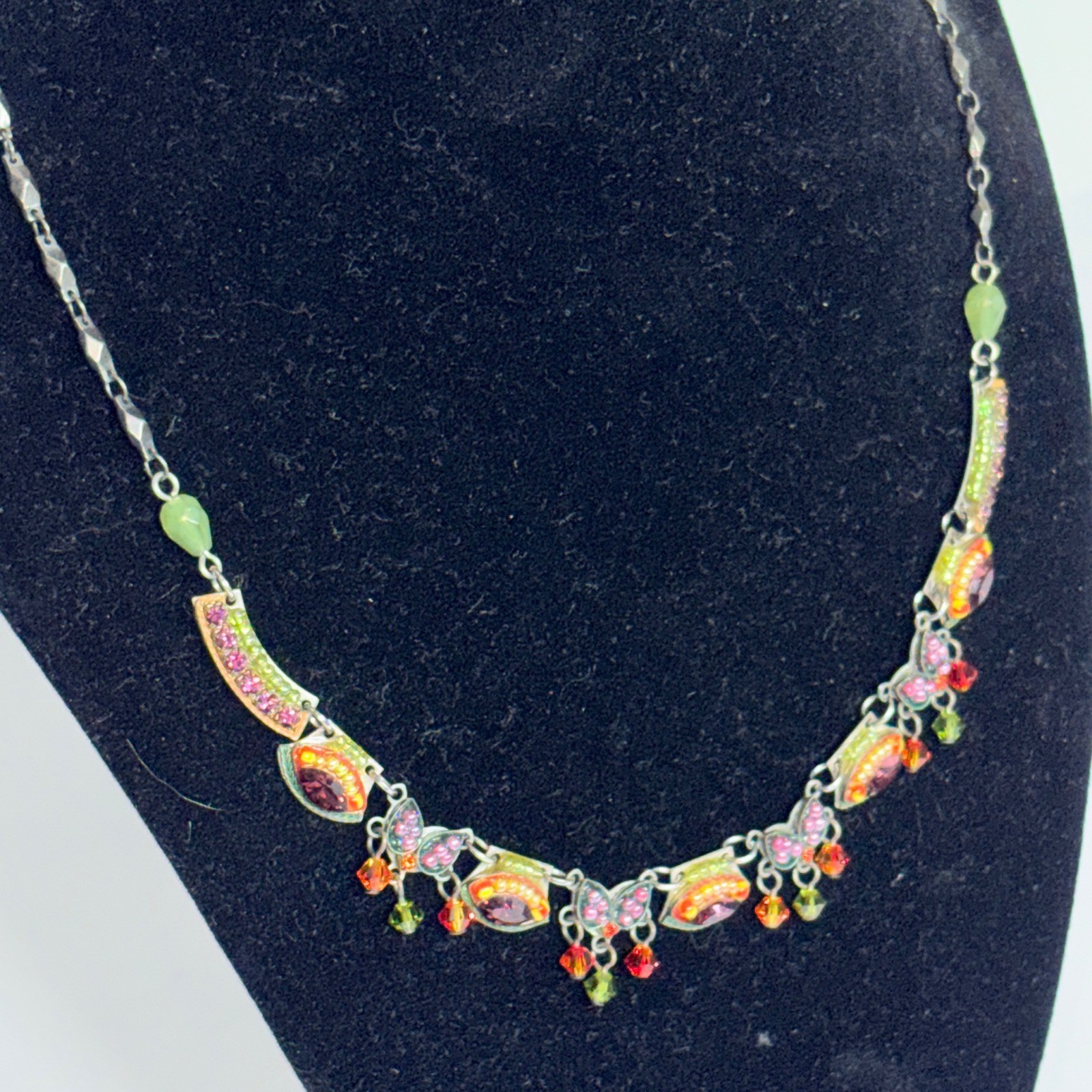 ADAYA Eye Necklace ~ Bead Mosaic by Israeli Artisan ~ Multicolor Crystals