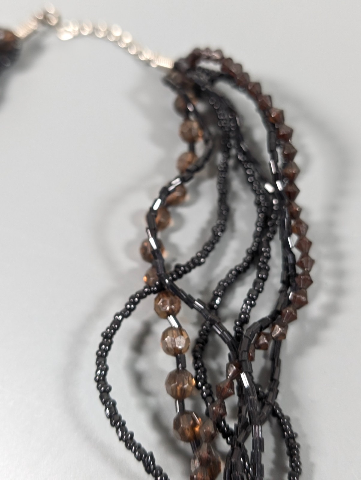 Black Brown Beaded Multi Strand Necklace Boho Coastal 17.5 in