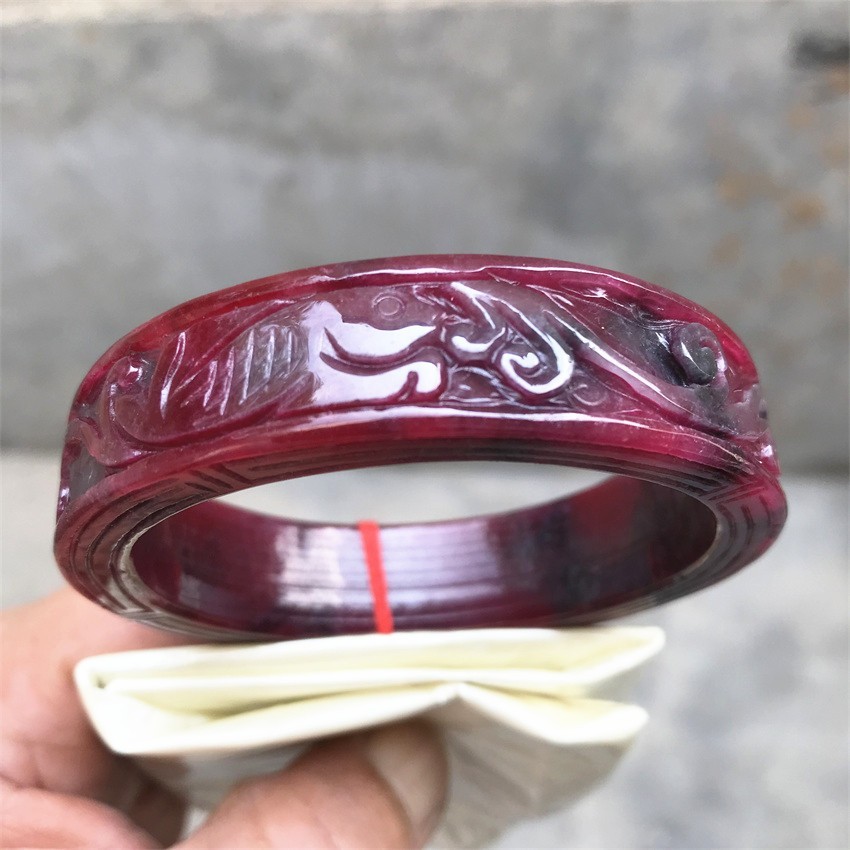 59mm Natural Ice Red Jadeite Jade Bracelet Myanmar Carving Jade Bracelet