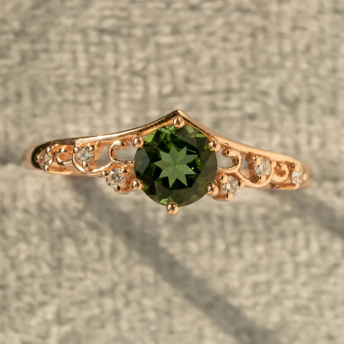 Princess Crown Style 0.93CT Simulated Emerald & Moissanite 10K Yellow Gold Ring