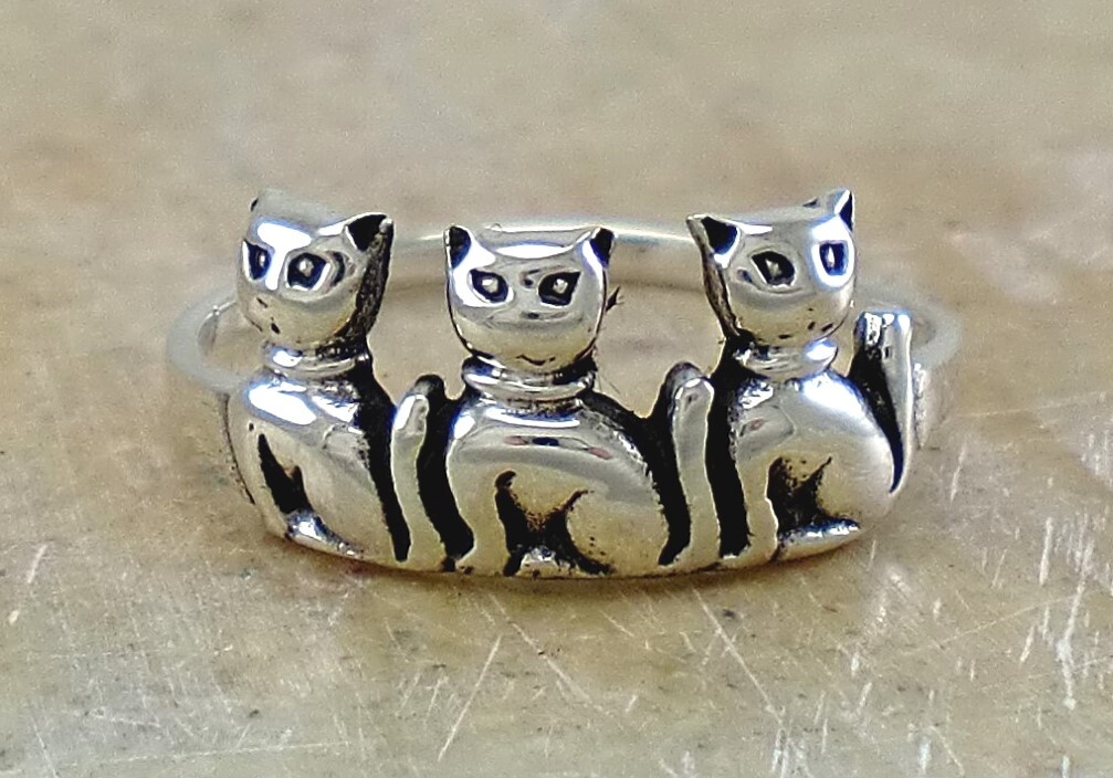 DETAILED .925 STERLING SILVER CAT RING size 10 CATS style# r3101