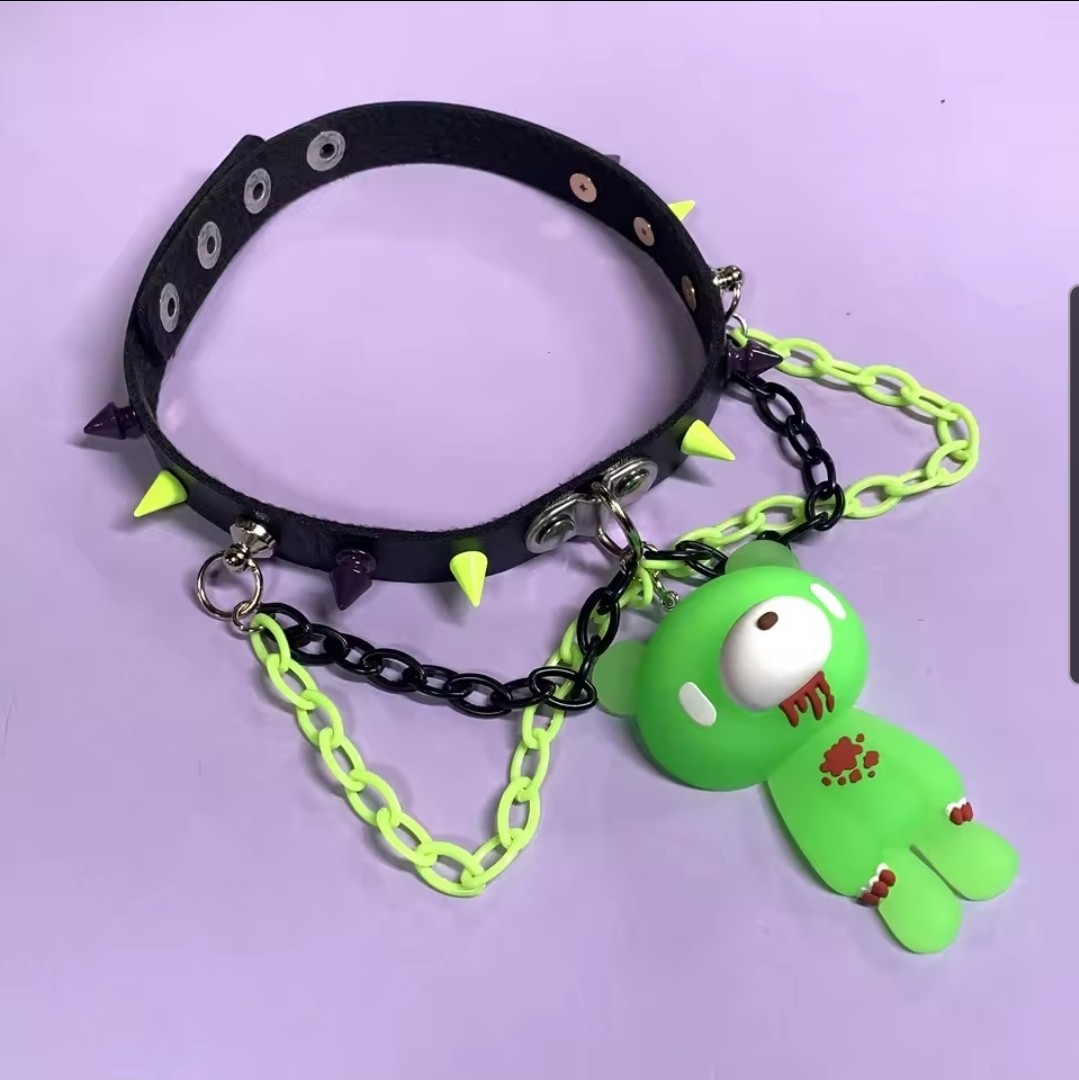 Punk Black Faux Leather Studded Adjustable Choker Charm Pendant Cable Chain