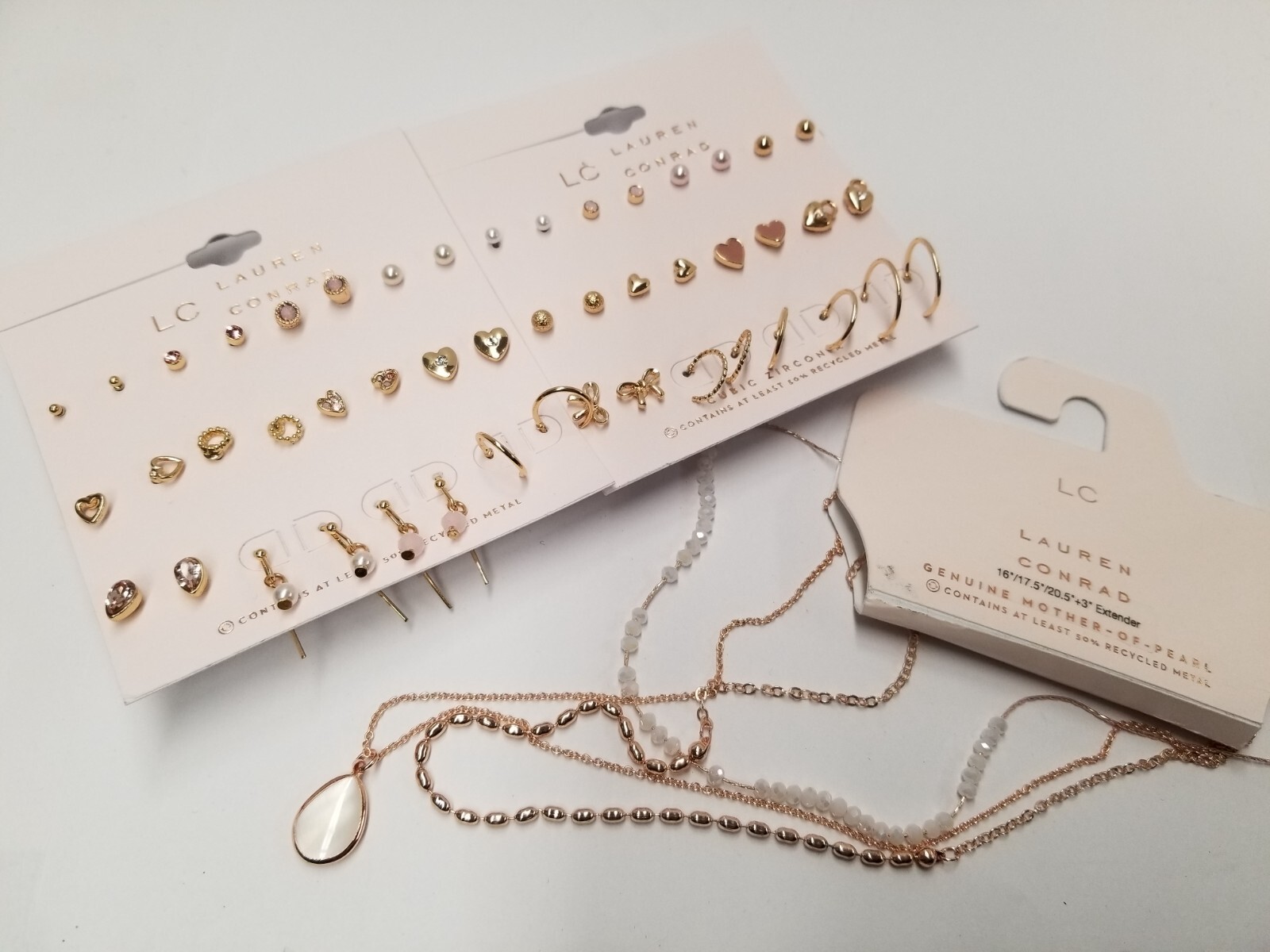 LC Lauren Conrad Rose Gold Plated Necklace & 24 Pairs Gold Plated Earrings Set