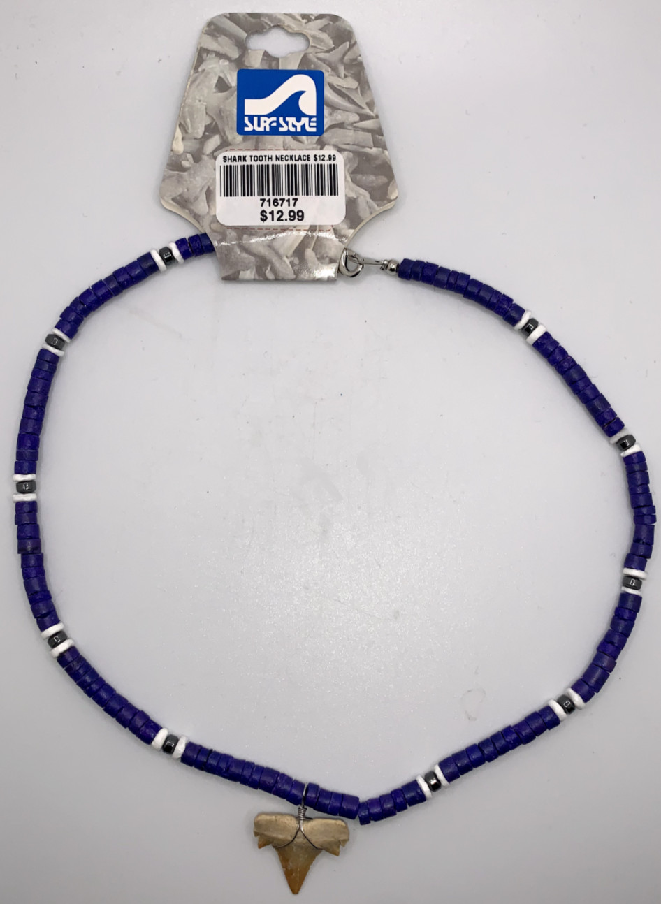 Surf Style Shark Tooth Surfer Necklace Navy Blue Beads Adjustable 18″