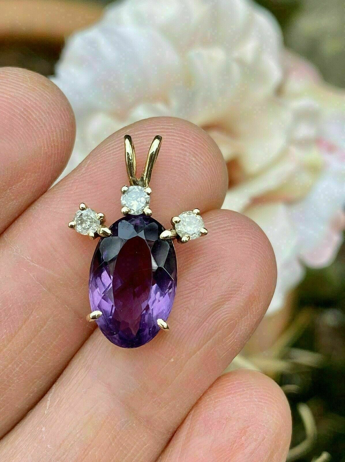 fine 3.0Ct Oval Cut Amethyst & Diamond Solitaire Pendant 14k Yellow Gold Finish