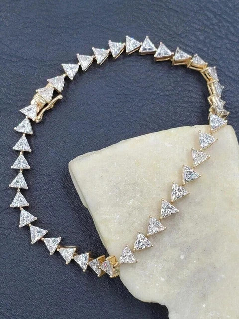 7.5 In Women’s Trillion Bracelet 9 Ct Simulated Diamond 14k Yellow Gold Plated