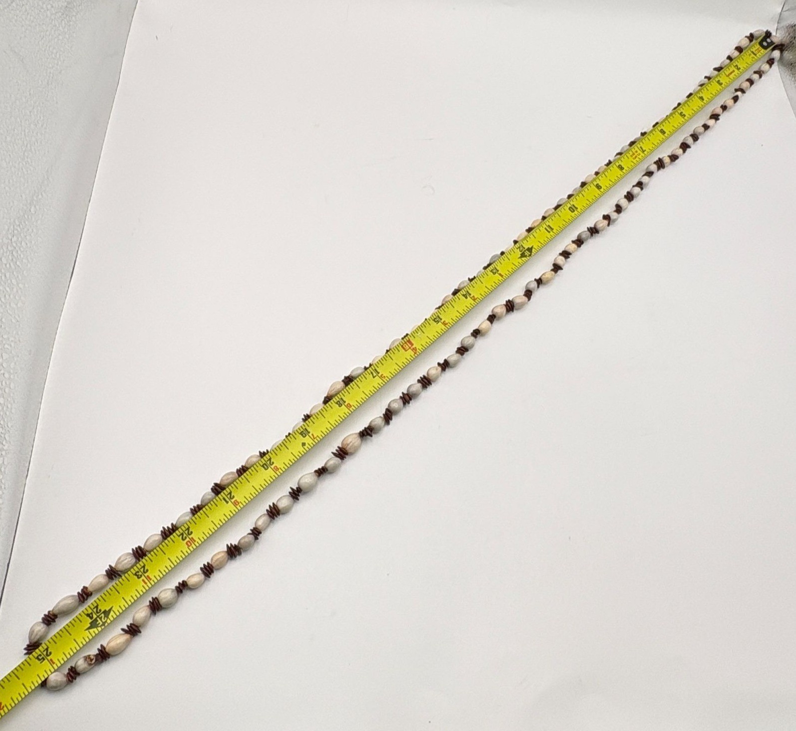 Natural Seed Bead Strand Necklace Brown Cream Long Layering Boho Tribal